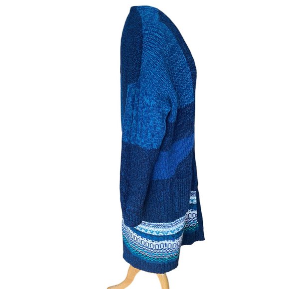 GAP Fair Isle Patchwork Cardigan Colorblock Long Duster Chunky Granny Artsy -M - Picture 8 of 16